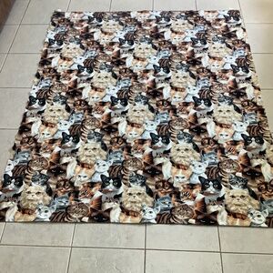 Cat Print Bed Blanket OWEN Vintage USA Kitten Throw Retro 70 x 84